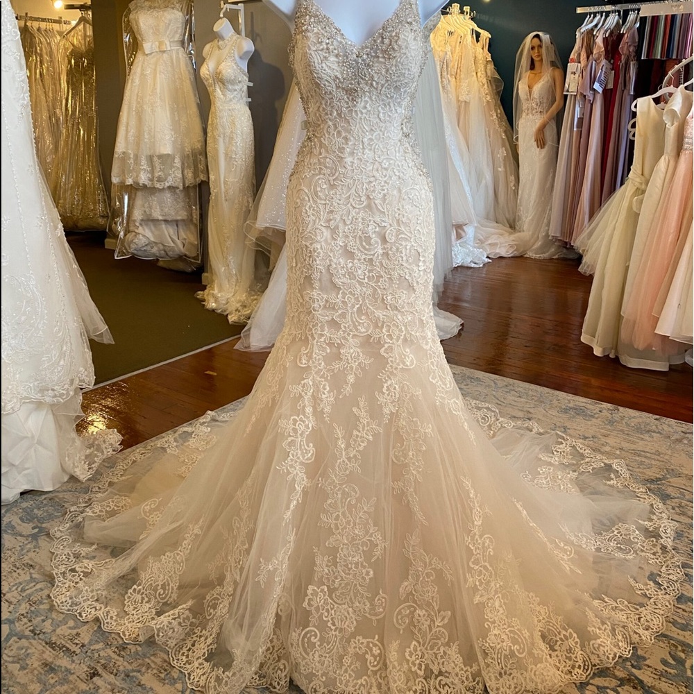 New never worn David Tatura fit and flare wedding dress.